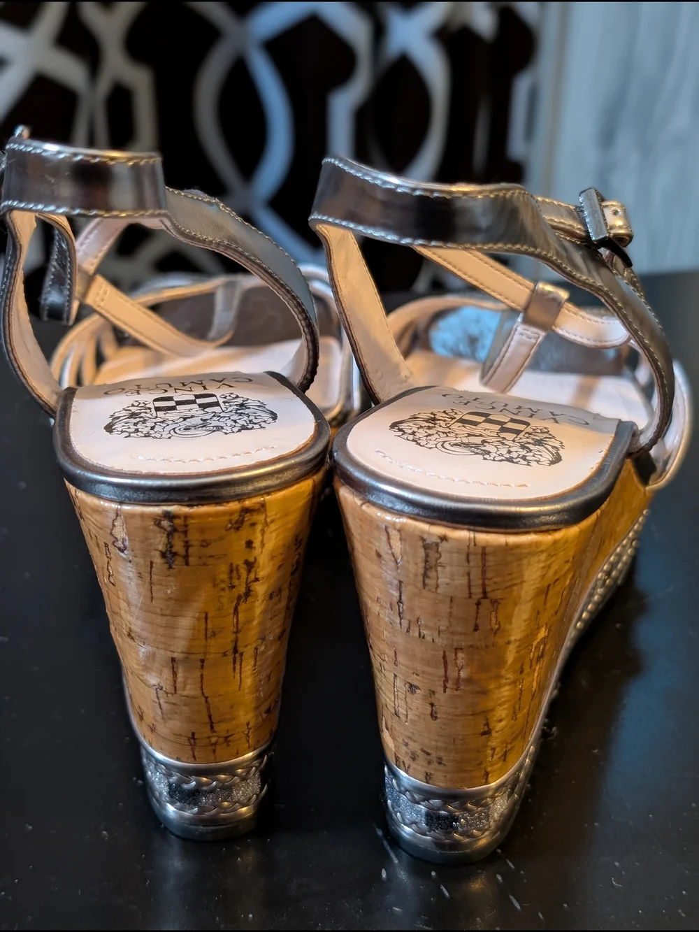 Vince Camuto Silver Metallic Cork Wedge Sandals